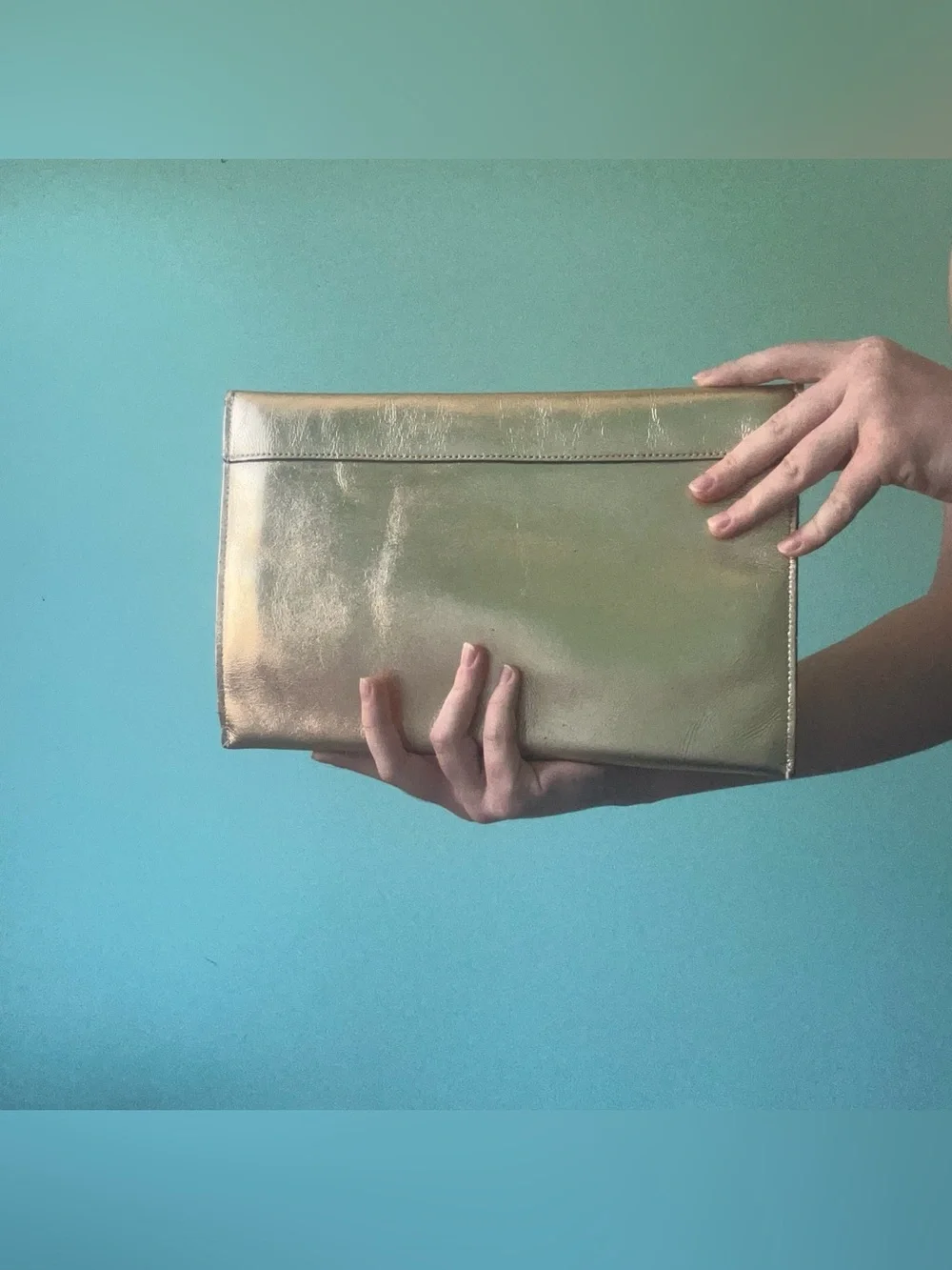 Metallic Gold Envelope Clutch with Textured Accent